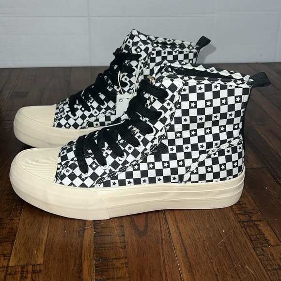 Zara Sneakers Stars Checkered Black and ivory high size 38 or 7 to 7.5 nwt - Picture 4 of 16